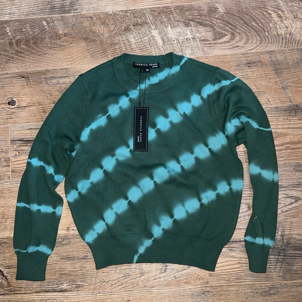 Veronica Beard Green and Teal Tie-Dye Crewneck Sweater
